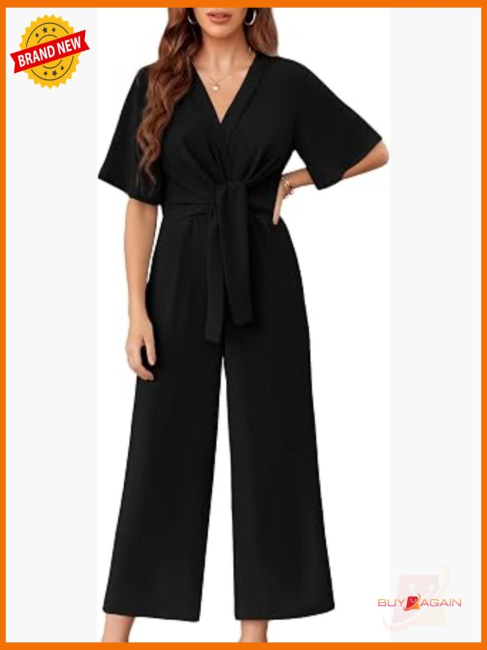 Wide Leg Jumpsuit Short Sleeve Tie Knot Front Flowy Romper Summer